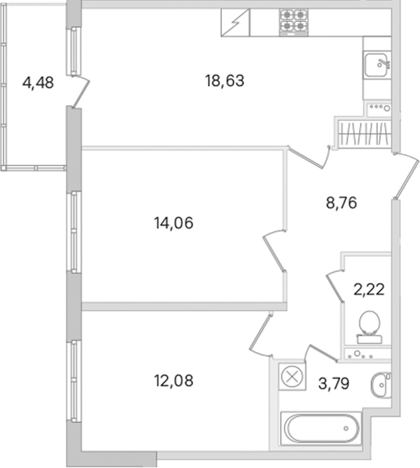 2-комнатная квартира 59.54 м², 2/8 эт., ЖК «Ясно.Янино»