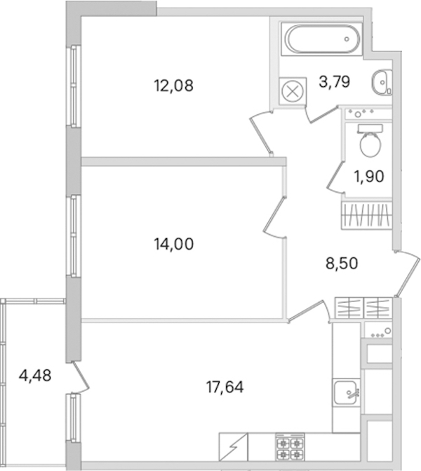2-комнатная квартира 57.91 м², 2/8 эт., ЖК «Ясно.Янино»