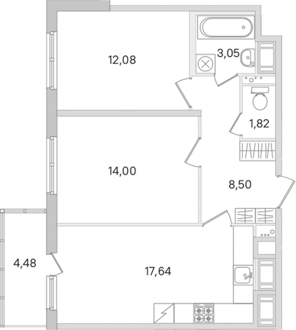 2-комнатная квартира 57.09 м², 3/8 эт., ЖК «Ясно.Янино»