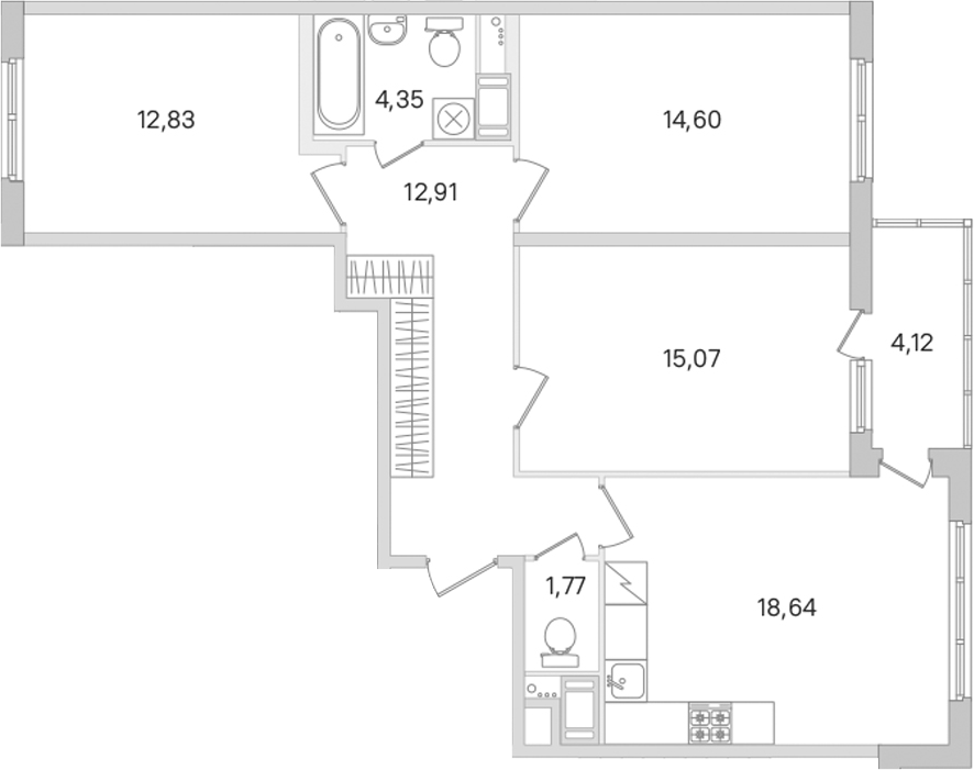 3-комнатная квартира 80.17 м², 3/8 эт., ЖК «Ясно.Янино»