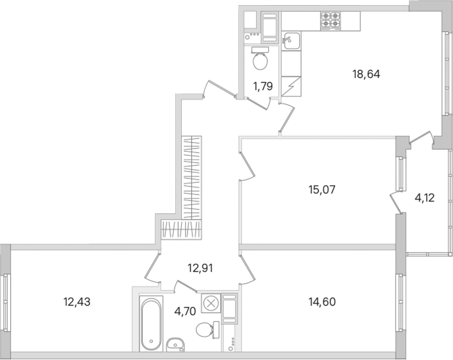 3-комнатная квартира 80.14 м², 4/8 эт., ЖК «Ясно.Янино»