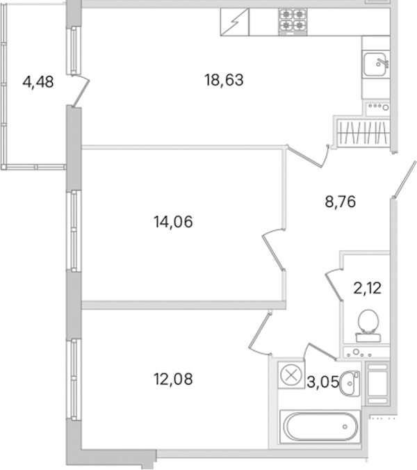 2-комнатная квартира 58.7 м², 8/8 эт., ЖК «Ясно.Янино»