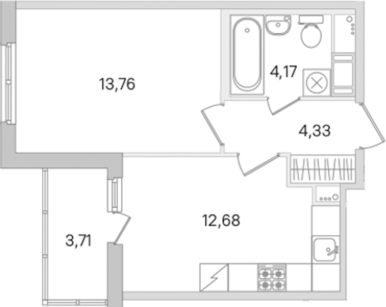 1-комнатная квартира 34.94 м², 8/8 эт., ЖК «Ясно.Янино»