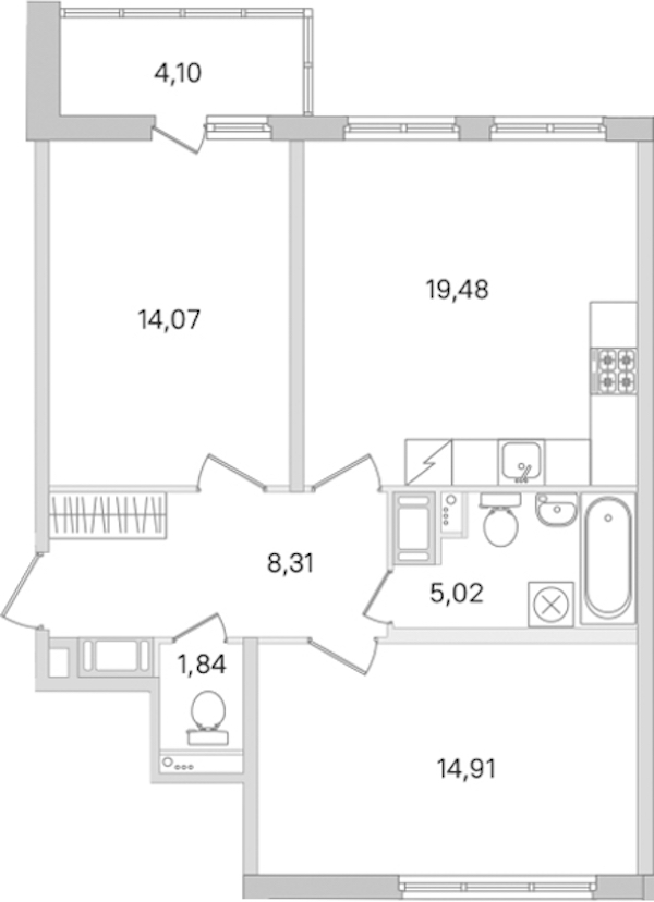 2-комнатная квартира 63.63 м², 8/8 эт., ЖК «Ясно.Янино»
