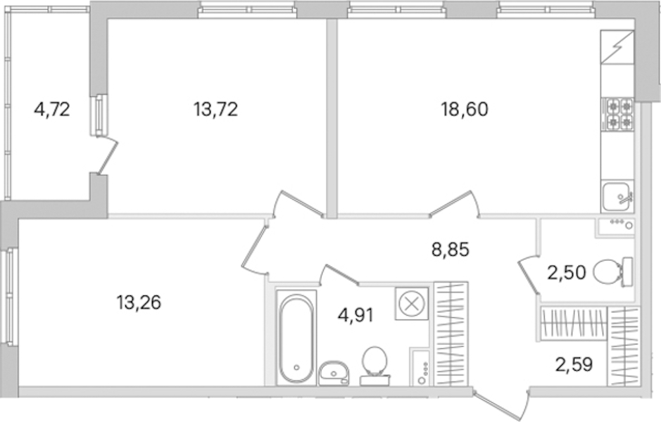 2-комнатная квартира 64.43 м², 2/8 эт., ЖК «Ясно.Янино»