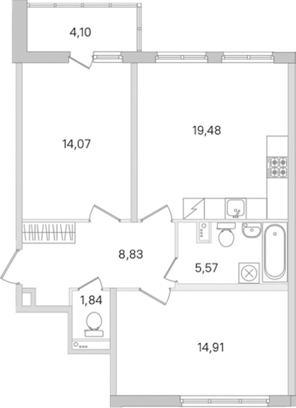 2-комнатная квартира 64.7 м², 2/8 эт., ЖК «Ясно.Янино»