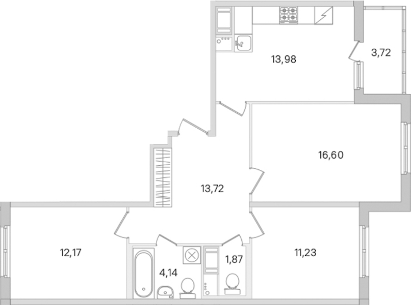 3-комнатная квартира 73.71 м², 6/8 эт., ЖК «Ясно.Янино»