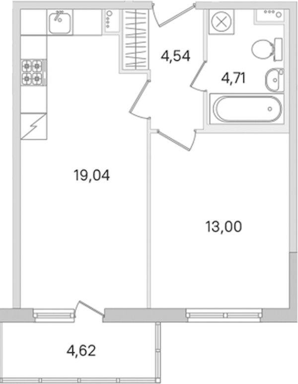 1-комнатная квартира 41.29 м², 1/8 эт., ЖК «Ясно.Янино»