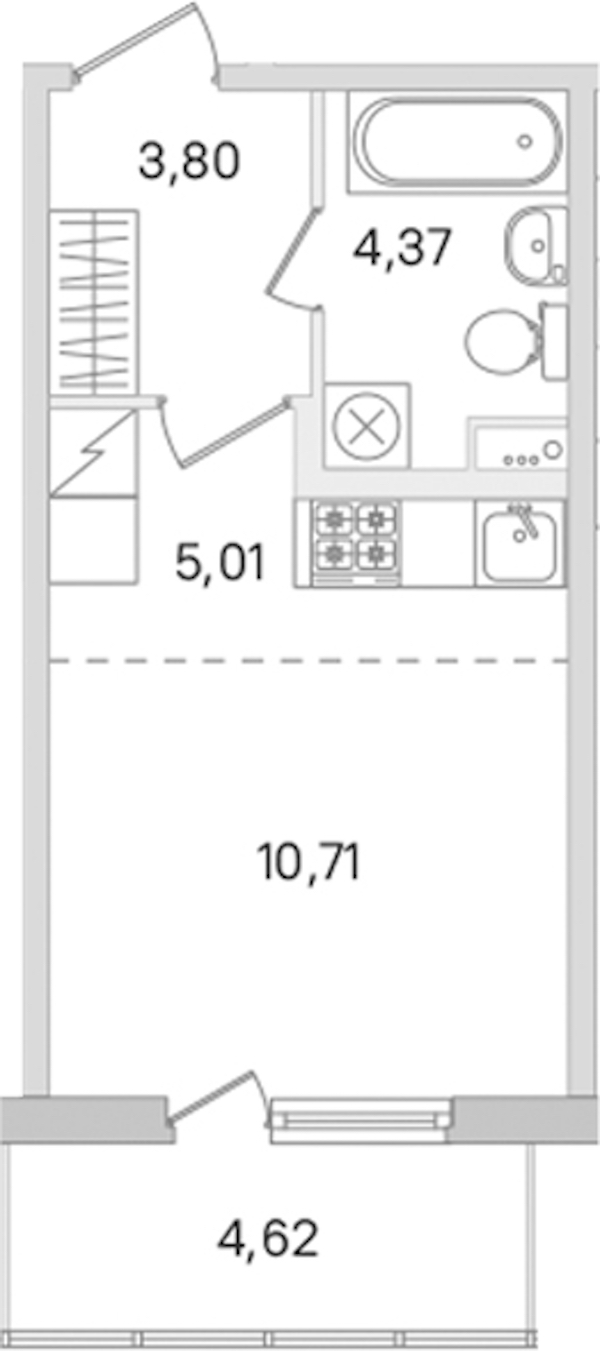 Квартира студия 23.89 м², 1/8 эт., ЖК «Ясно.Янино»