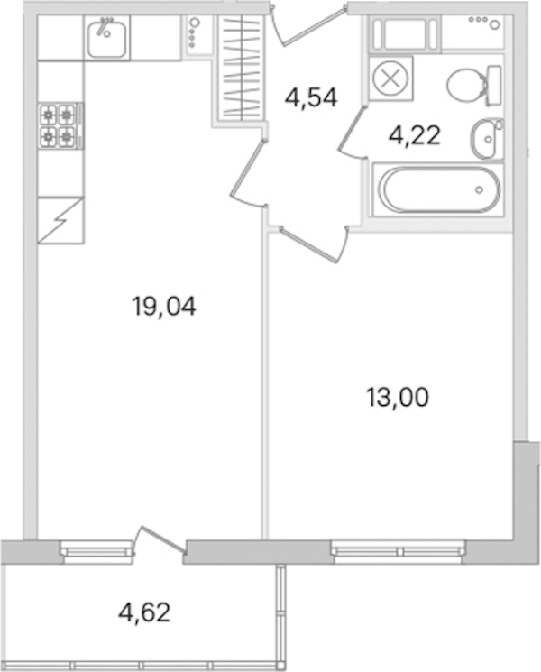 1-комнатная квартира 40.8 м², 3/8 эт., ЖК «Ясно.Янино»
