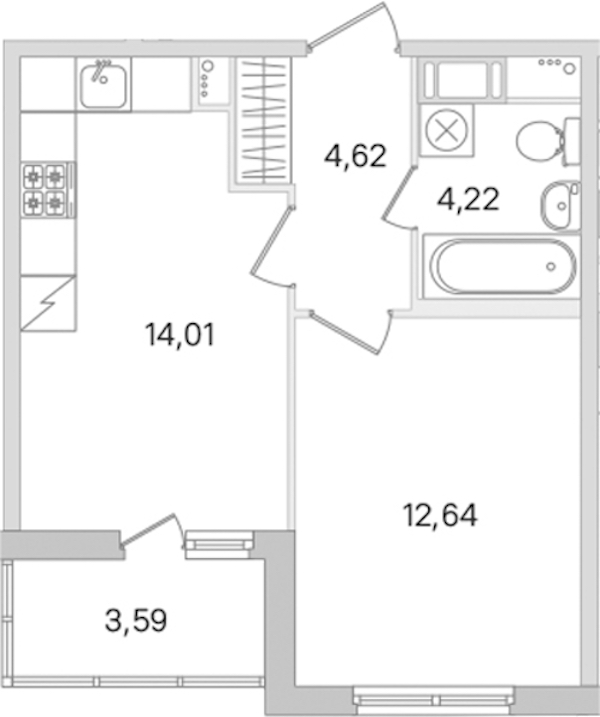 1-комнатная квартира 35.49 м², 3/8 эт., ЖК «Ясно.Янино»