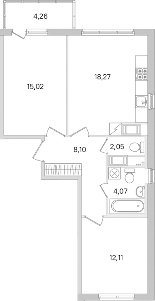 2-комнатная квартира 59.62 м², 7/8 эт., ЖК «Ясно.Янино»
