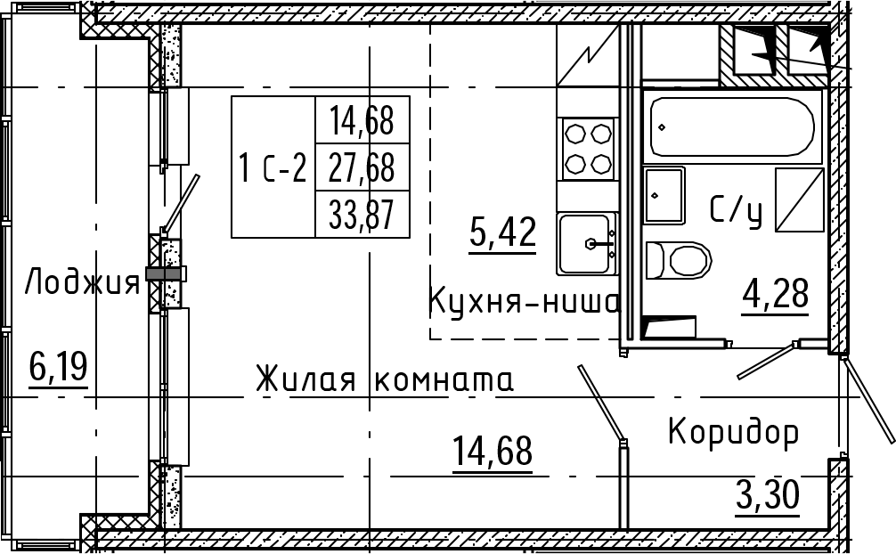 Квартира студия 30.78 м², 2/8 эт., ЖК «Ясно.Янино»