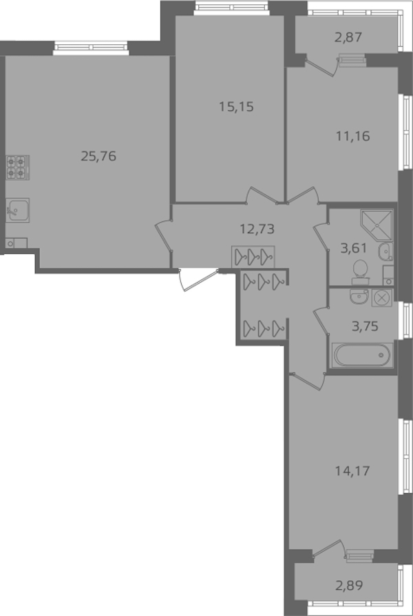 3-комнатная квартира 86.33 м², 2/15 эт., ЖК «Б15»