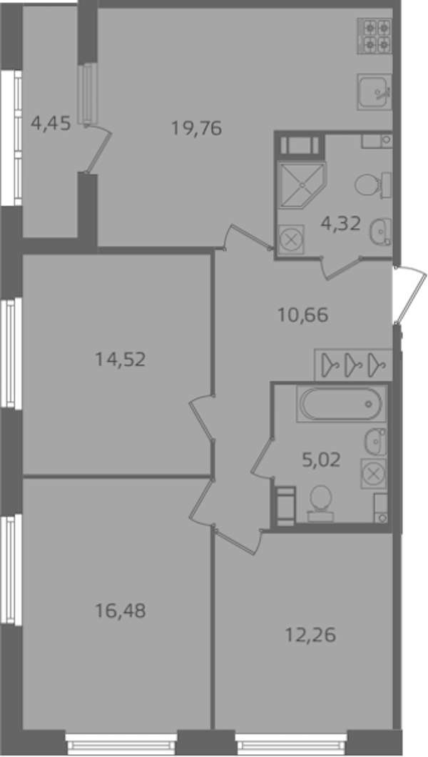 3-комнатная квартира 83.02 м², 3/15 эт., ЖК «Б15»