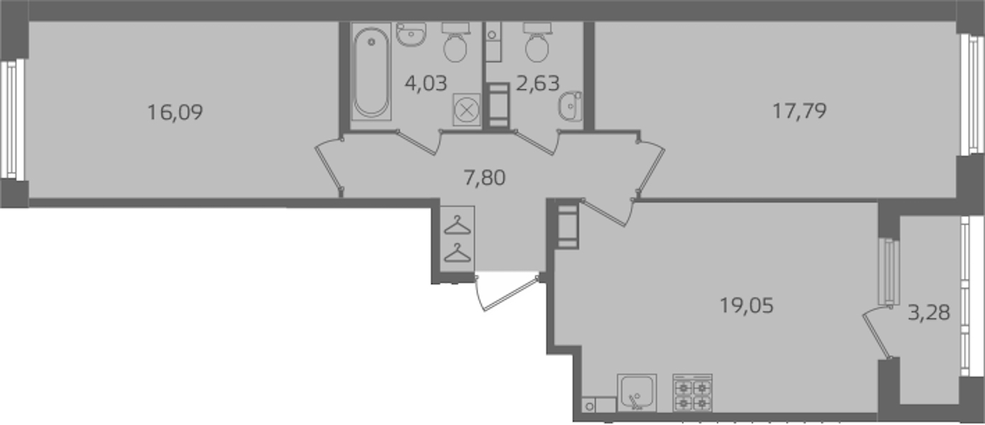 2-комнатная квартира 67.39 м², 4/15 эт., ЖК «Б15»