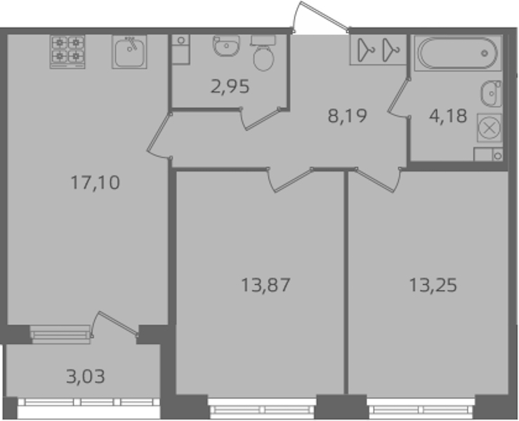 2-комнатная квартира 59.54 м², 2/15 эт., ЖК «Б15»