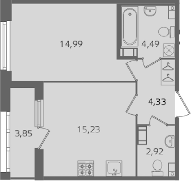 1-комнатная квартира 41.96 м², 6/15 эт., ЖК «Б15»