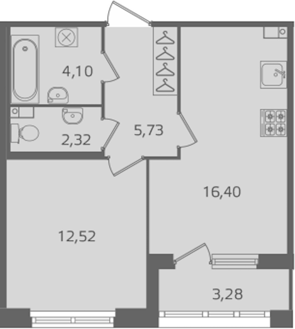 1-комнатная квартира 41.07 м², 2/15 эт., ЖК «Б15»