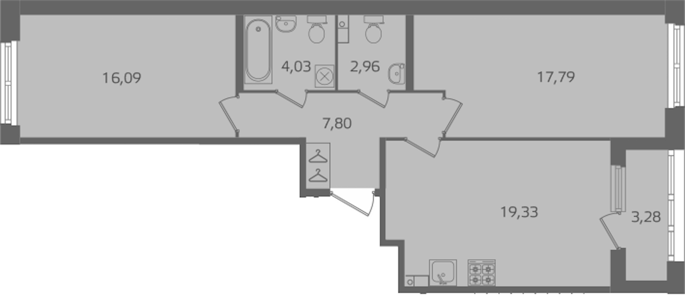 2-комнатная квартира 68 м², 2/15 эт., ЖК «Б15»