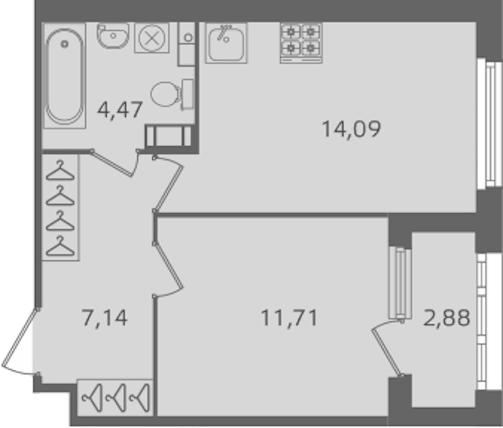 1-комнатная квартира 37.41 м², 4/10 эт., ЖК «Б15»