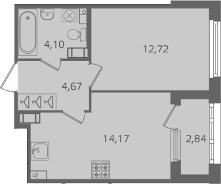 1-комнатная квартира 35.66 м², 4/10 эт., ЖК «Б15»