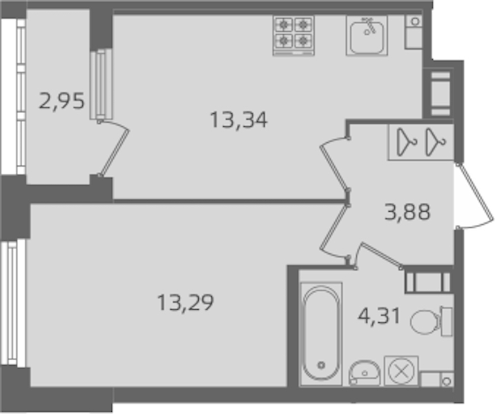 1-комнатная квартира 34.82 м², 5/10 эт., ЖК «Б15»