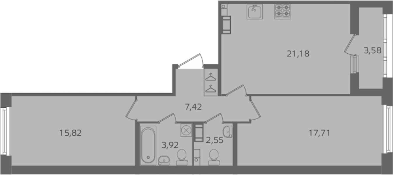 2-комнатная квартира 68.6 м², 6/10 эт., ЖК «Б15»