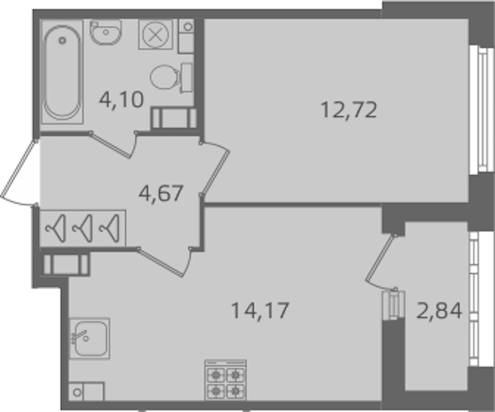 1-комнатная квартира 35.66 м², 6/10 эт., ЖК «Б15»