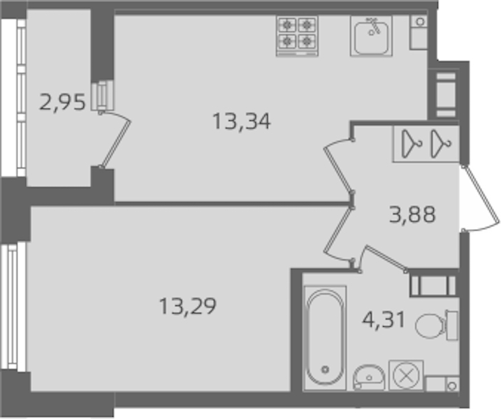 1-комнатная квартира 34.82 м², 7/10 эт., ЖК «Б15»