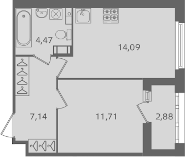 1-комнатная квартира 37.41 м², 8/10 эт., ЖК «Б15»