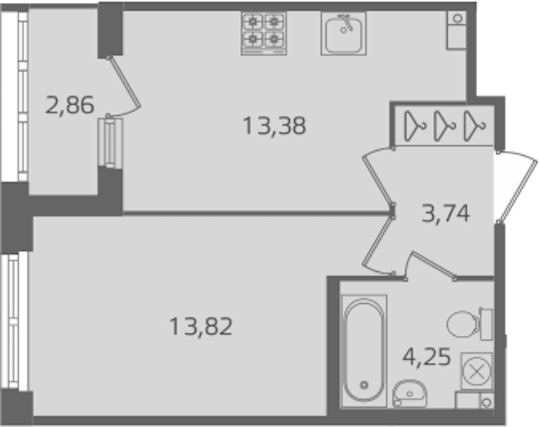 1-комнатная квартира 35.19 м², 2/10 эт., ЖК «Б15»
