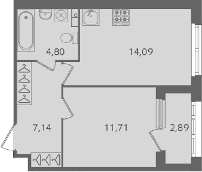 1-комнатная квартира 37.74 м², 2/10 эт., ЖК «Б15»