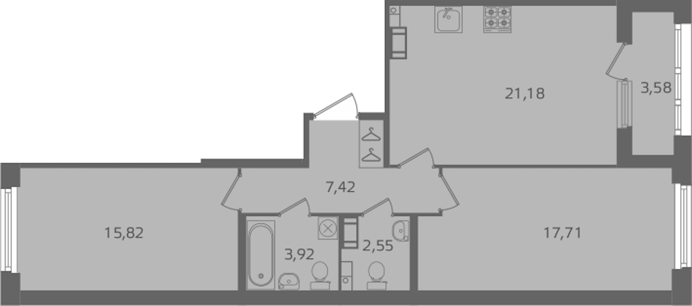 2-комнатная квартира 68.6 м², 3/10 эт., ЖК «Б15»