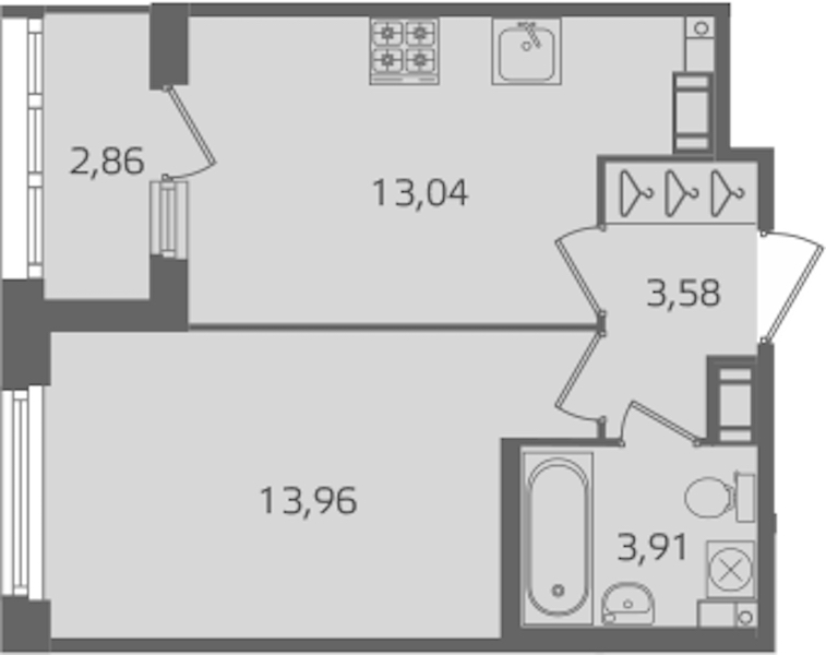 1-комнатная квартира 34.49 м², 3/10 эт., ЖК «Б15»