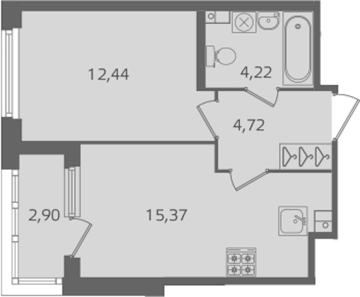1-комнатная квартира 36.75 м², 3/17 эт., ЖК «Б15»