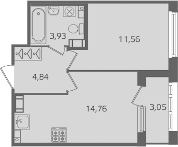 1-комнатная квартира 35.09 м², 4/17 эт., ЖК «Б15»