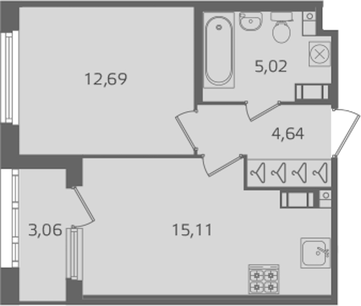 1-комнатная квартира 37.46 м², 4/17 эт., ЖК «Б15»