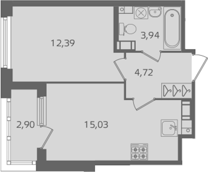 1-комнатная квартира 36.08 м², 4/17 эт., ЖК «Б15»