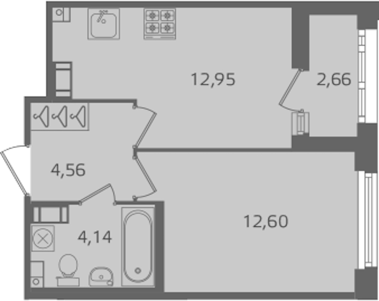 1-комнатная квартира 34.25 м², 6/17 эт., ЖК «Б15»