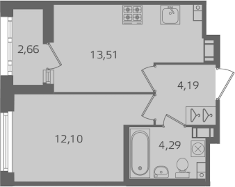 1-комнатная квартира 34.09 м², 6/17 эт., ЖК «Б15»