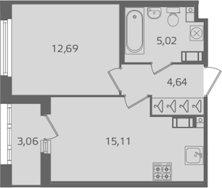 1-комнатная квартира 37.46 м², 7/17 эт., ЖК «Б15»