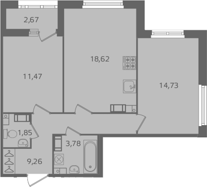 2-комнатная квартира 59.71 м², 8/17 эт., ЖК «Б15»