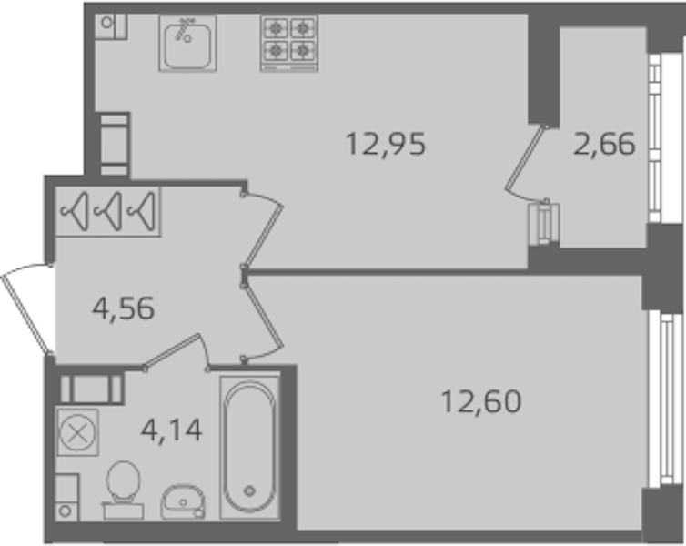 1-комнатная квартира 34.25 м², 11/17 эт., ЖК «Б15»