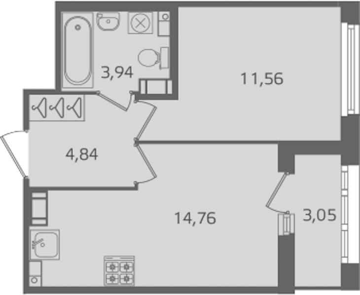 1-комнатная квартира 35.1 м², 11/17 эт., ЖК «Б15»