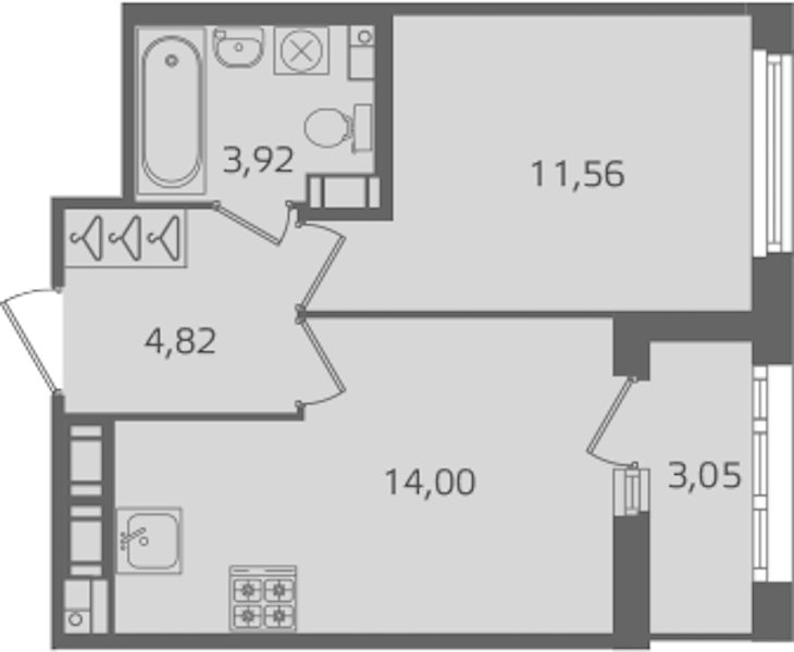 1-комнатная квартира 34.3 м², 17/17 эт., ЖК «Б15»