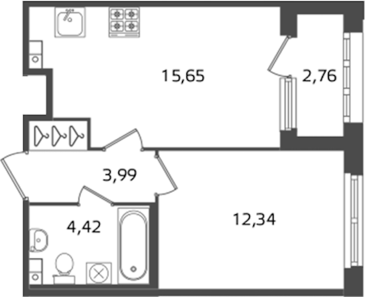 1-комнатная квартира 36.4 м², 3/17 эт., ЖК «Б15»