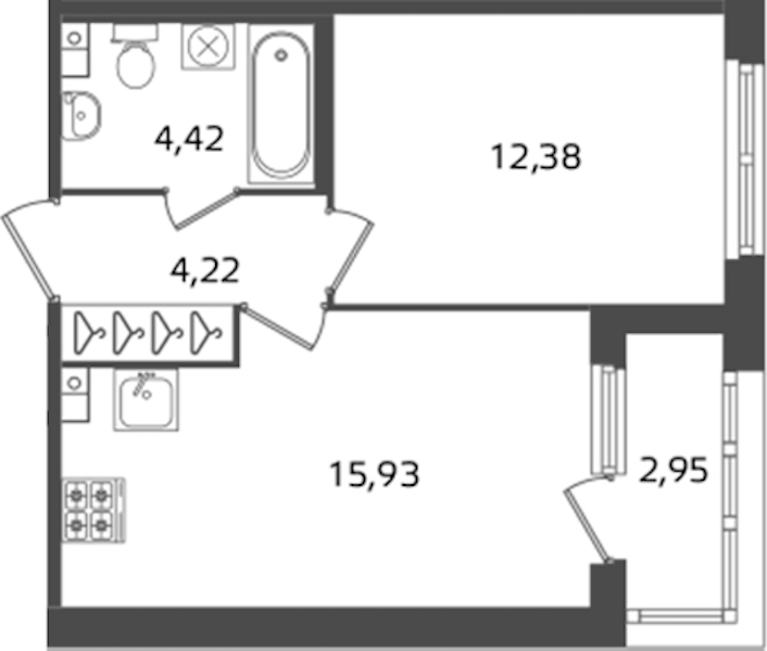 1-комнатная квартира 36.95 м², 3/17 эт., ЖК «Б15»