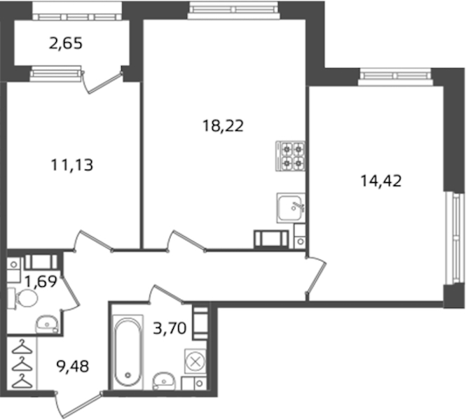 2-комнатная квартира 58.64 м², 10/17 эт., ЖК «Б15»