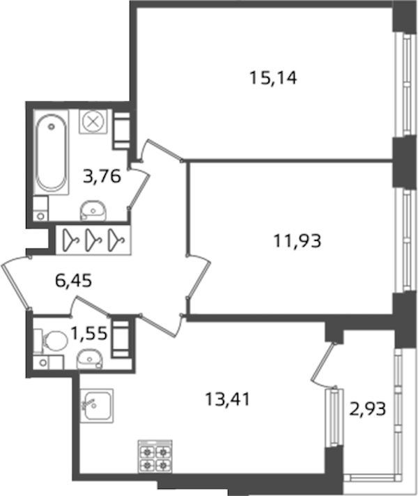 2-комнатная квартира 52.24 м², 9/17 эт., ЖК «Б15»